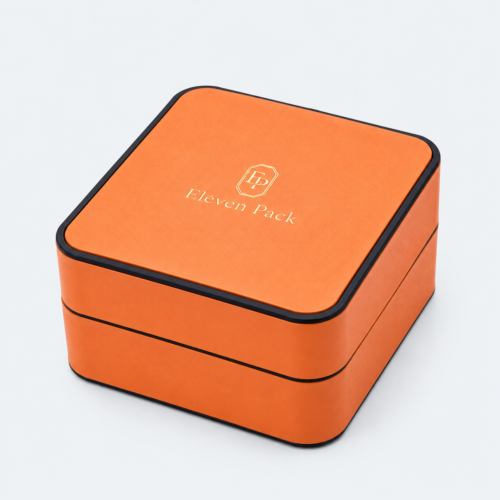 Orange and Black PU Leather Flip-Top Premium Jewelry Packaging Box - closed product view - JB-BM-05-P4