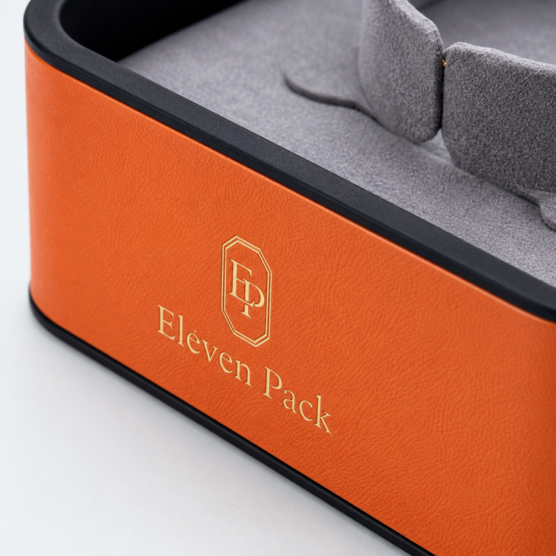 Orange and Black PU Leather Flip-Top Premium Jewelry Packaging Box - material or structure detail - JB-BM-05-P4 Orange and Black PU Leather Flip-Top Premium Jewelry Packaging Box - material or structure detail - JB-BM-05-P4