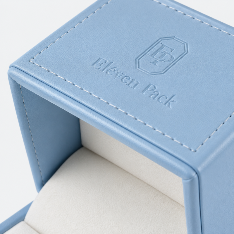 Blue PU Leather Flip-Top Jewelry Box - material or structure detail - JB-BM-05-P52