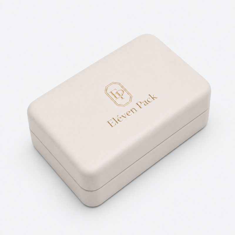 White PU Leather Flip-Top Jewelry Box - closed product view - JB-BM-05-P54