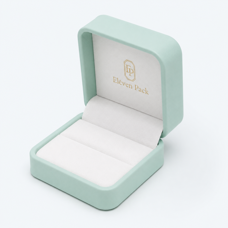 Blue-Green and White PU Leather Lined Ring Box - open product view - JB-BM-05-P56
