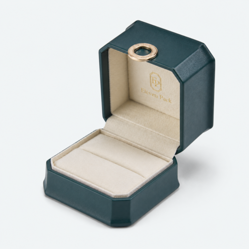 Dark Green Beige Flocked Luxury Ring Box - open product view - JB-BM-05-P59