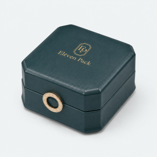 Dark Green Beige Flocked Luxury Ring Box - closed product view - JB-BM-05-P59