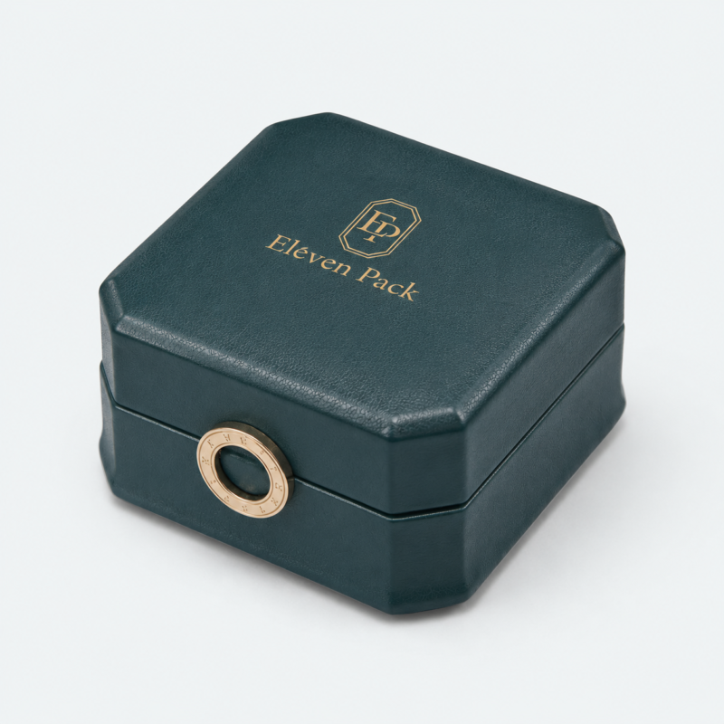 Dark Green Beige Flocked Luxury Ring Box - closed product view - JB-BM-05-P59