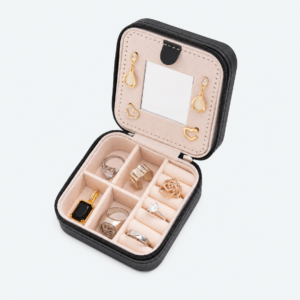 Black PU Leather Jewelry Organizer - open product view - JB-BM-05-P63 Black PU Leather Jewelry Organizer - open product view - JB-BM-05-P63