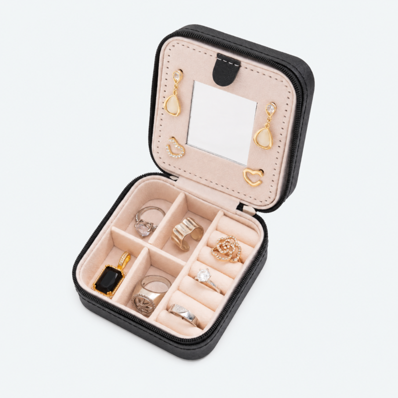 Black PU Leather Jewelry Organizer - open product view - JB-BM-05-P63 Black PU Leather Jewelry Organizer - open product view - JB-BM-05-P63