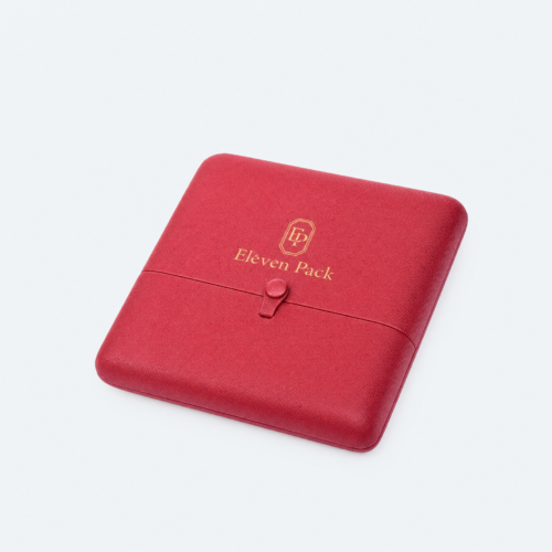 Red PU Leather Button Closure Necklace Box - closed product view - JB-BM-05-P67