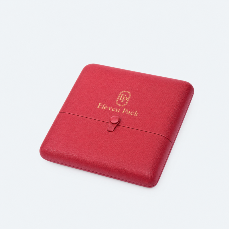 Red PU Leather Button Closure Necklace Box - closed product view - JB-BM-05-P67