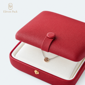 Red PU Leather Button Closure Necklace Box - material or structure detail - JB-BM-05-P67