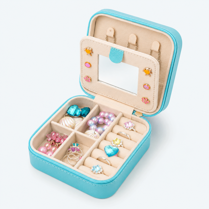 Blue PU Leather Ocean Style Jewelry Organizer Box - open product view - JB-BM-05-P71