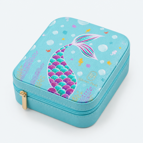 Blue PU Leather Ocean Style Jewelry Organizer Box - closed product view - JB-BM-05-P71