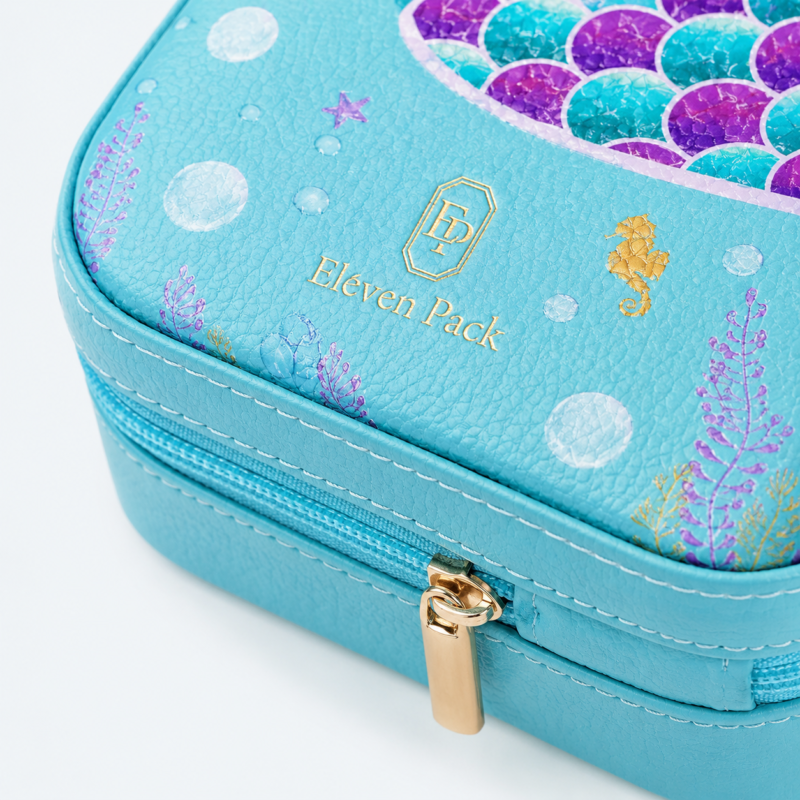 Blue PU Leather Ocean Style Jewelry Organizer Box - material or structure detail - JB-BM-05-P71
