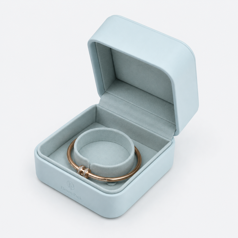 Blue PU Leather Jewelry Box - open product view - JB-BM-05-P72