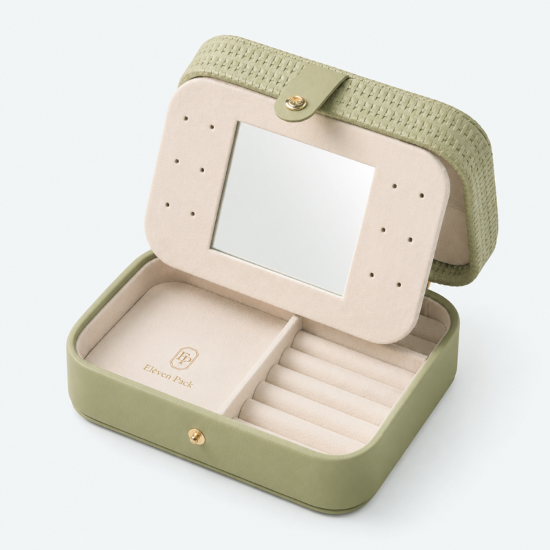 Green PU Leather Jewelry Organizer - open product view - JB-BM-05-P74 Green PU Leather Jewelry Organizer - open product view - JB-BM-05-P74