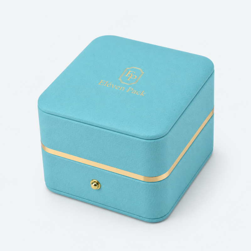 Blue PU Leather Flip-Top Jewelry Box Mixed - closed product view - JB-BM-05-P77