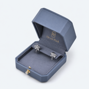 Silver and Blue PU Leather Hinged Luxury Earring Box - open product view - JB-BM-05-P8