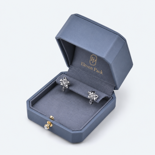 Silver and Blue PU Leather Hinged Luxury Earring Box - open product view - JB-BM-05-P8 Silver and Blue PU Leather Hinged Luxury Earring Box - open product view - JB-BM-05-P8