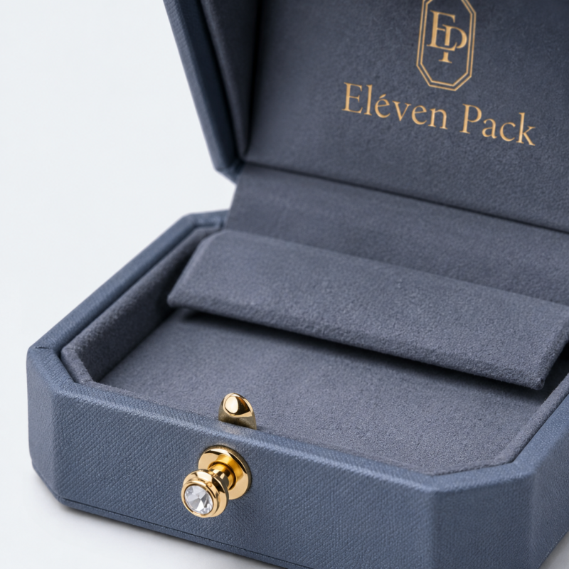 Silver and Blue PU Leather Hinged Luxury Earring Box - material or structure detail - JB-BM-05-P8