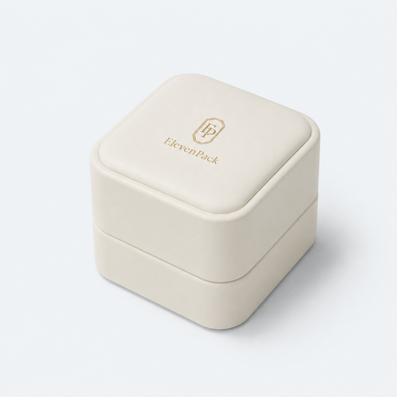 White PU Leather Premium Jewelry Packaging Box for Jewelry - closed product view - JB-BM-05-P82