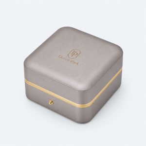 Brown PU Leather Flocked Lined Jewelry Packaging Box - closed product view - JB-BM-05-P85