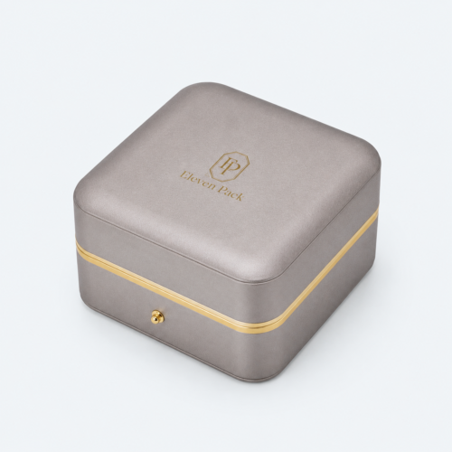 Brown PU Leather Flocked Lined Jewelry Packaging Box - closed product view - JB-BM-05-P85