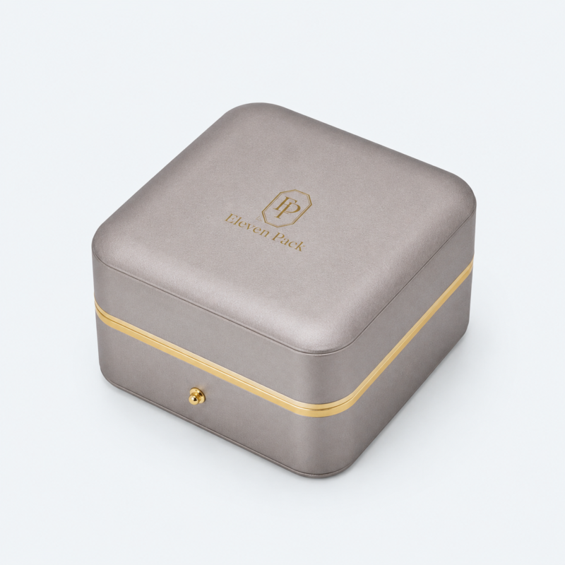Brown PU Leather Flocked Lined Jewelry Packaging Box - closed product view - JB-BM-05-P85