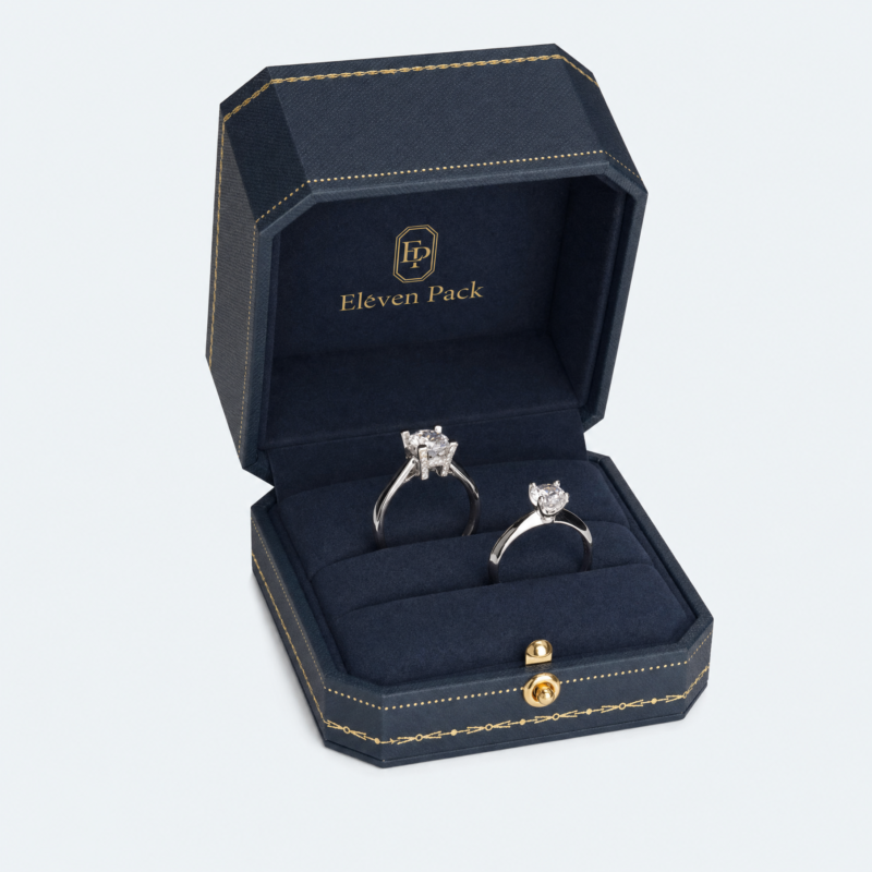 Dark Blue Gold Velvet Lined Ring Box - open product view - JB-BM-05-P86