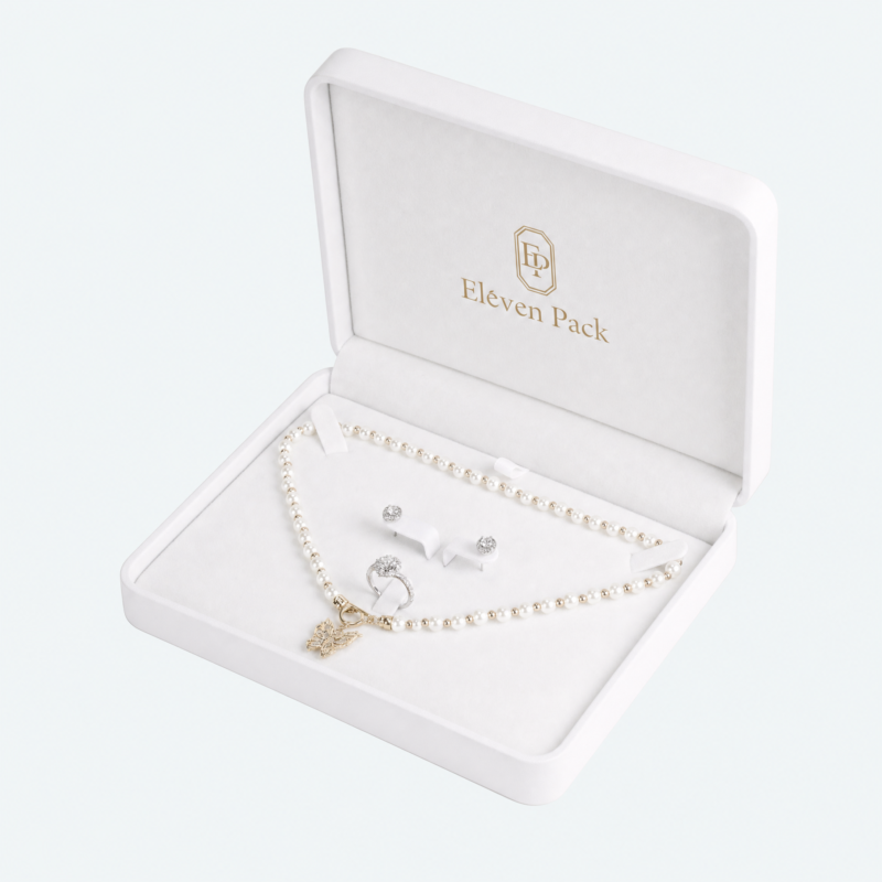 White PU Leather Premium Jewelry Packaging Box Duo - open product view - JB-BM-05-P88