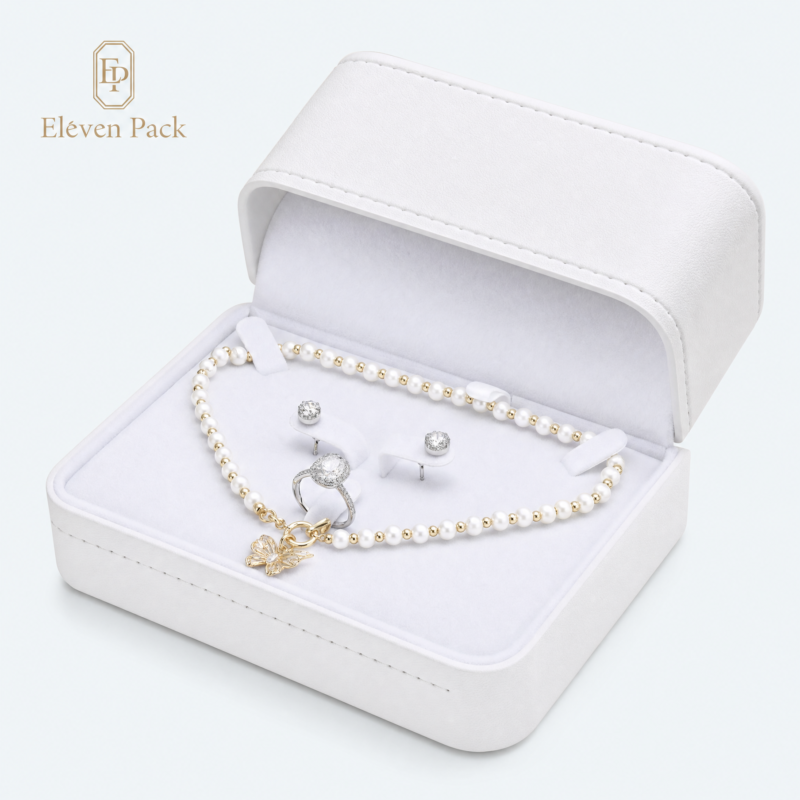 White PU Leather Premium Jewelry Packaging Box Duo - material or structure detail - JB-BM-05-P88