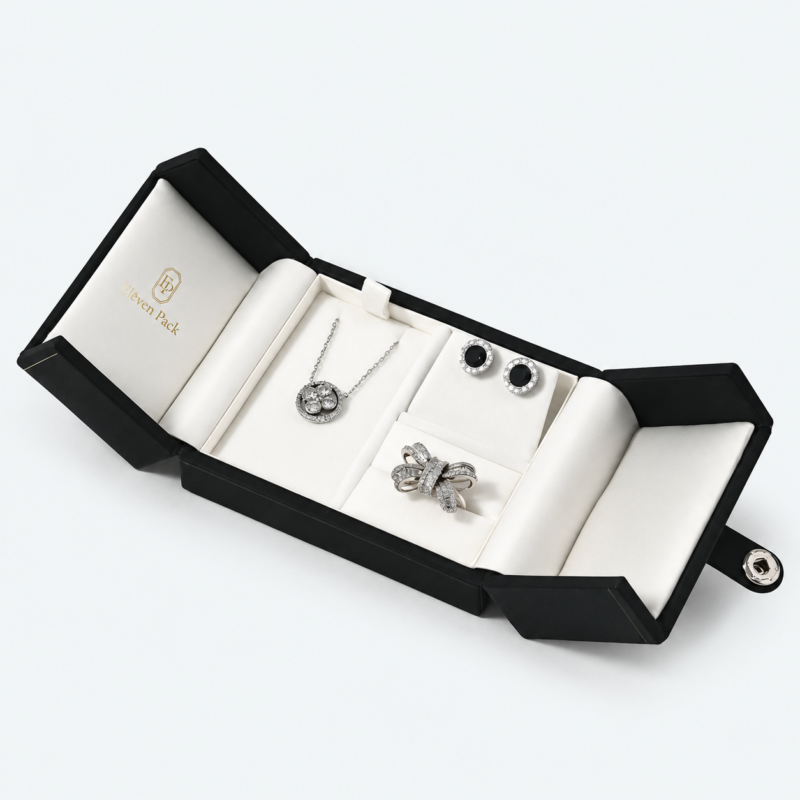 Dark-Tone PU Leather Jewelry Box - open product view - JB-BM-05-P93