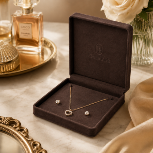 Brown Suede Premium Necklace Box for Necklace - open product view - JB-BM-07-P21