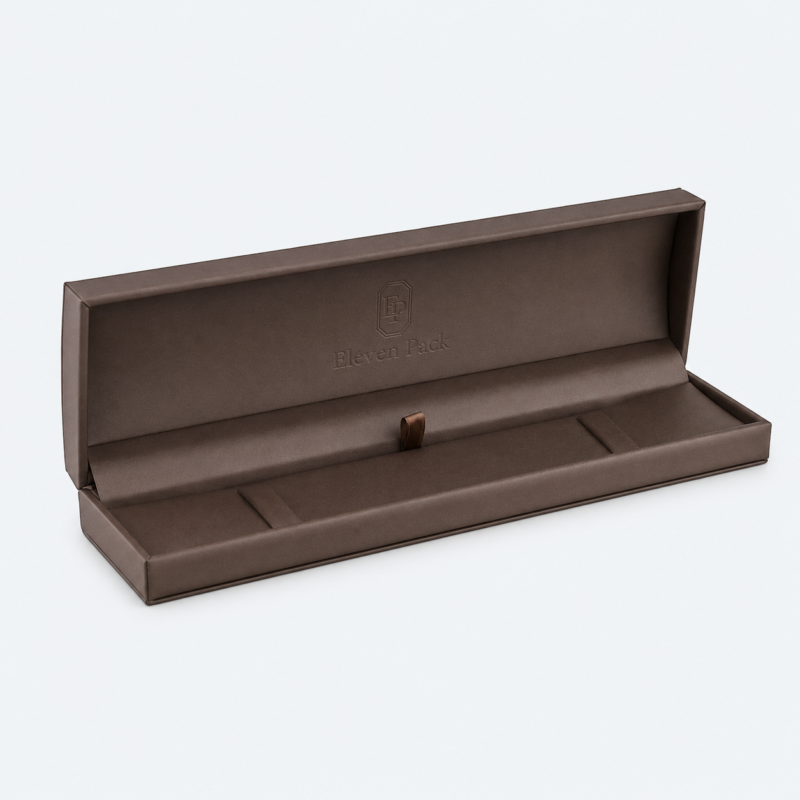 Brown Ribbon Bow Luxury Custom Ring Box - open product view - JB-BM-07-P6