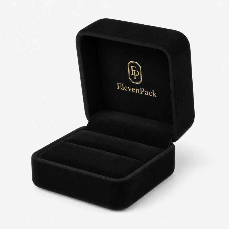 Black Velvet Premium Jewelry Box for Rings and Earrings - open product view - JB-BM-08-P1