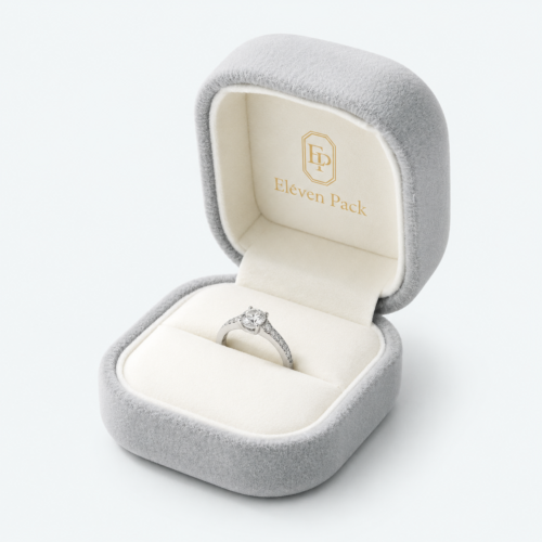 Gray Velvet Rounded Corner Premium Ring Box - open product view - JB-BM-08-P10