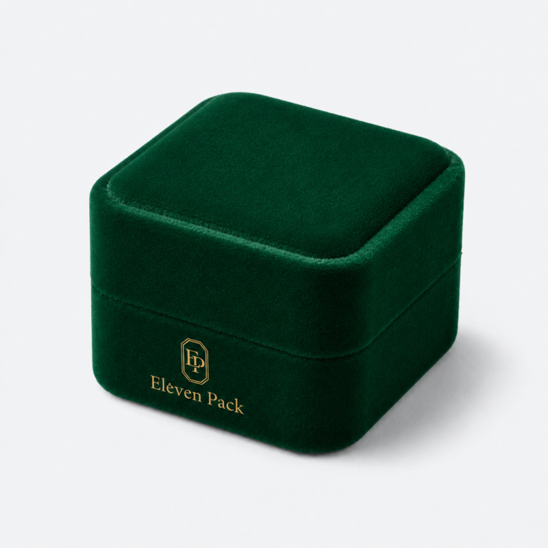 Emerald Green Velvet Premium Ring Box - closed product view - JB-BM-08-P13
