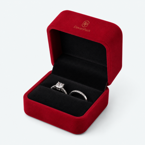 Red Black Velvet Premium Lined Ring Box - open product view - JB-BM-08-P14 Red Black Velvet Premium Lined Ring Box - open product view - JB-BM-08-P14