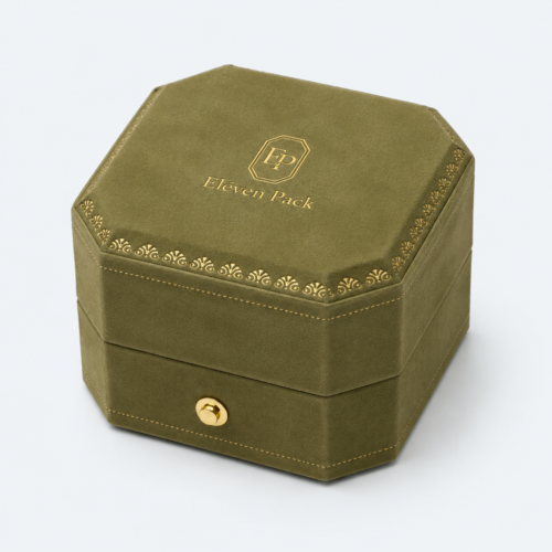 Green Velvet Premium Ring Box - closed product view - JB-BM-08-P15