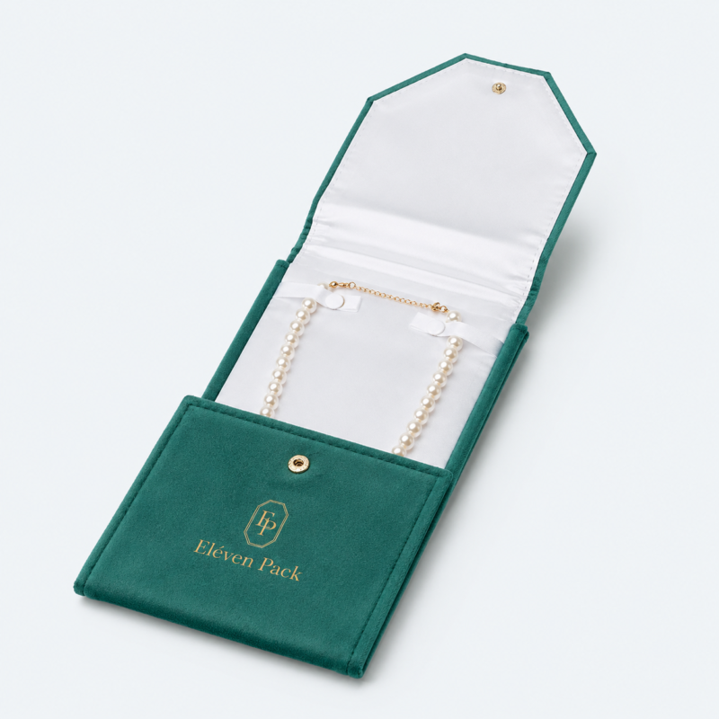 Green Velvet Premium Necklace Box - open product view - JB-BM-08-P16 Green Velvet Premium Necklace Box - open product view - JB-BM-08-P16