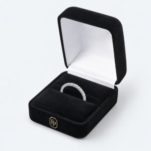Black and White Velvet Premium Lined Ring Box - open product view - JB-BM-08-P17