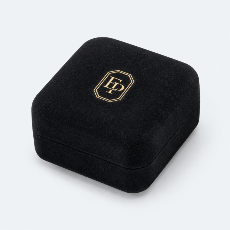 Black and White Velvet Premium Lined Ring Box - closed product view - JB-BM-08-P17