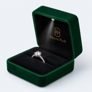 Green Velvet With LED Light Premium Ring Box - open product view - JB-BM-08-P2