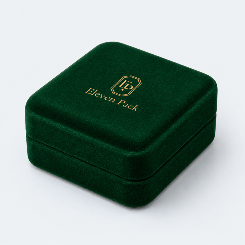 Green Velvet With LED Light Premium Ring Box - closed product view - JB-BM-08-P2