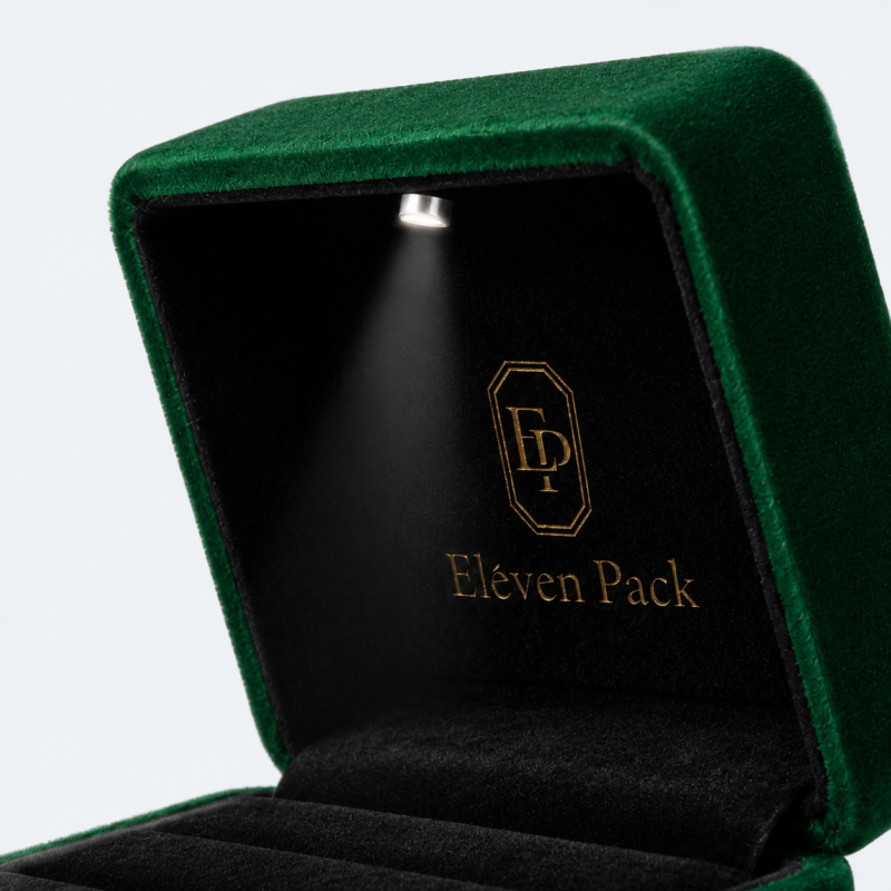 Green Velvet With LED Light Premium Ring Box - material or structure detail - JB-BM-08-P2