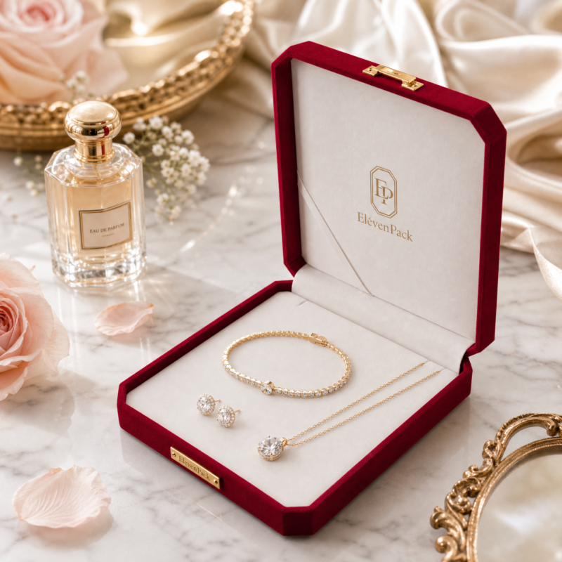 Red Velvet Premium Necklace Box - material or structure detail - JB-BM-08-P21 Red Velvet Premium Necklace Box - material or structure detail - JB-BM-08-P21