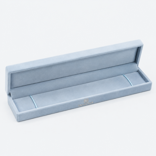 Sky Blue Velvet Vertical Premium Necklace Box - open product view - JB-BM-08-P22