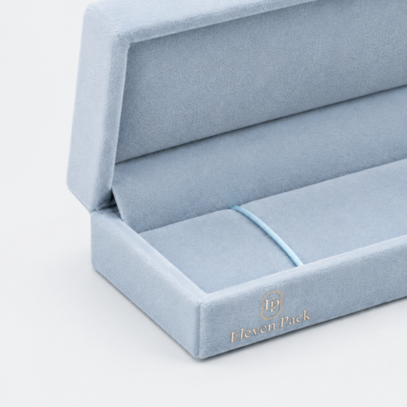 Sky Blue Velvet Vertical Premium Necklace Box - material or structure detail - JB-BM-08-P22