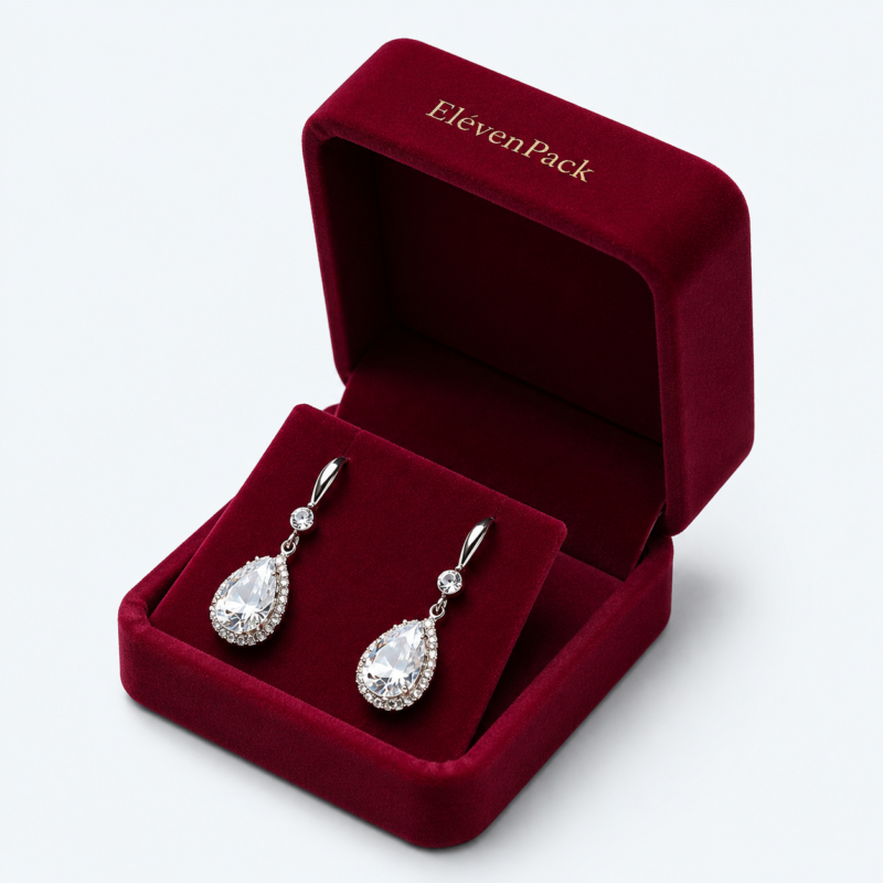 Bright Red Velvet Premium Earring Box - open product view - JB-BM-08-P24 Bright Red Velvet Premium Earring Box - open product view - JB-BM-08-P24