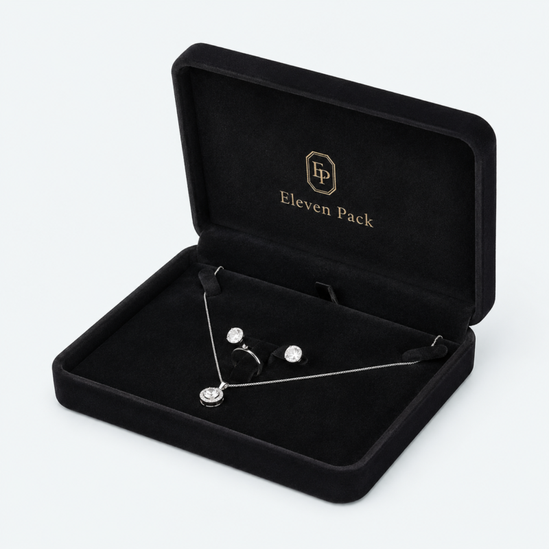 Black Velvet Premium Jewelry Packaging Box - open product view - JB-BM-08-P25