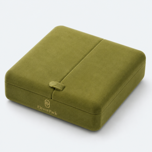 Green Velvet Button Closure Premium Necklace Box - closed product view - JB-BM-08-P26