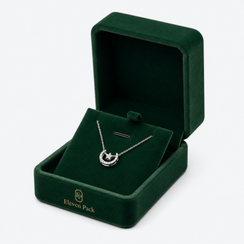 Emerald Green Velvet Premium Necklace Box - closed product view - JB-BM-08-P27